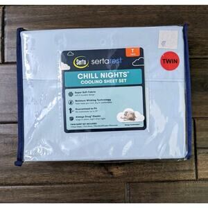 Serta Chill Nights Cooling Sheet Set Twin Blue Bedding Bed Soft Wicking Snug